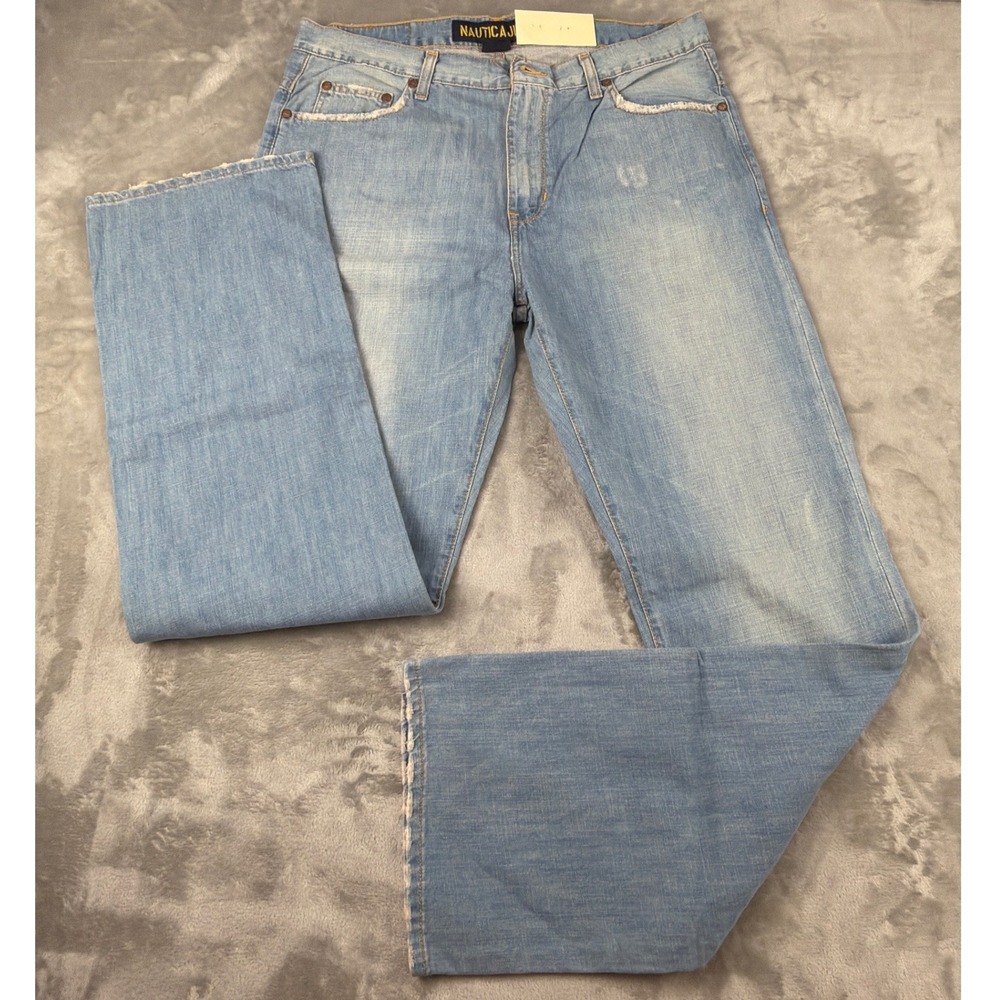 Nautica Jeans Company Mens 34x34 Light Wash Relaxed Classic Straight Leg Denim